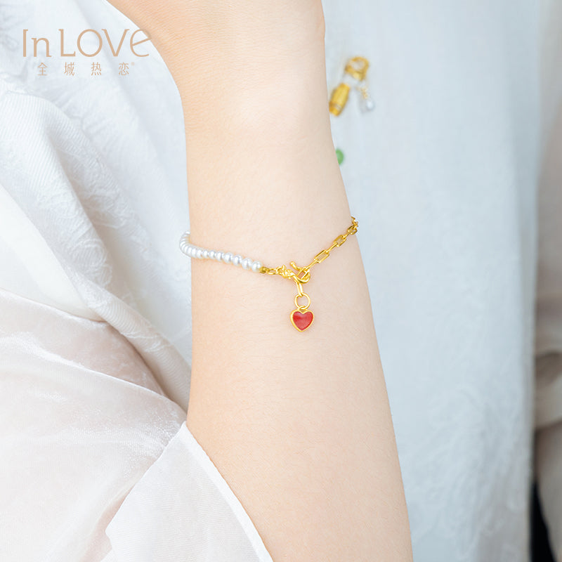 24K Bracelet Love Freshwater Pearls