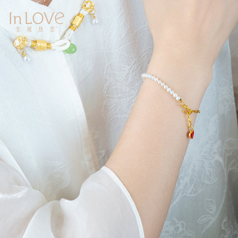 24K Bracelet Love Freshwater Pearls