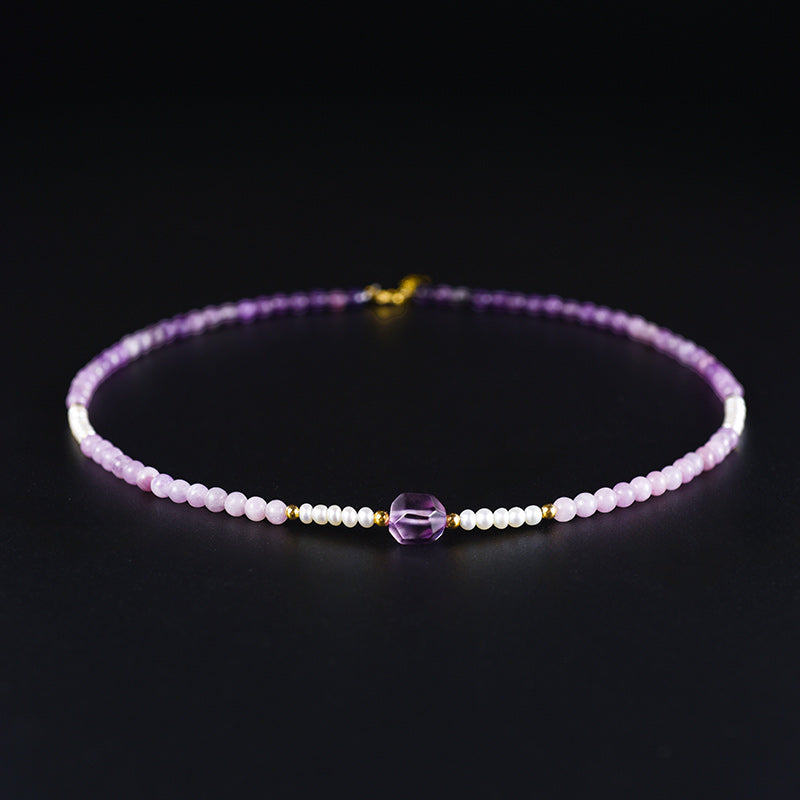 18K Necklace Secret freshwater pearl with semi gem stones