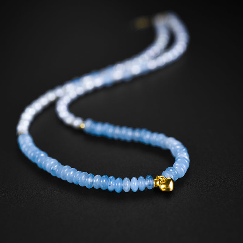 18K Necklace Ocean Elegance aquamarine with freshwater pearls