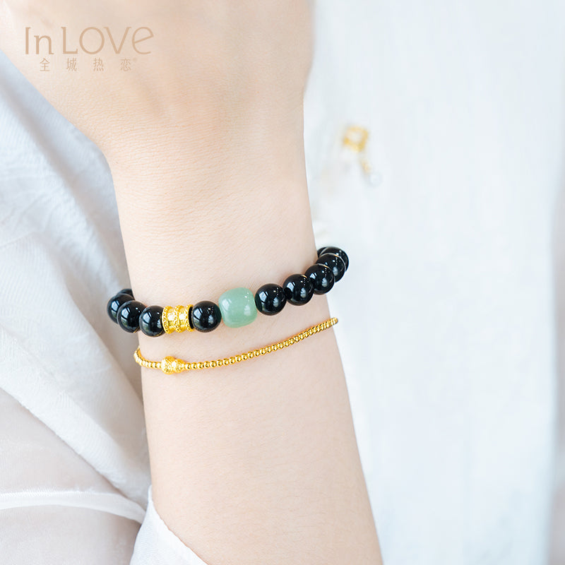 24K Black Agate Bracelet