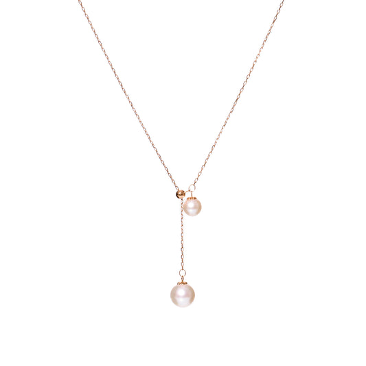 18K Gold Akoya Twin Pearl Y-Necklace – Adjustable Elegance