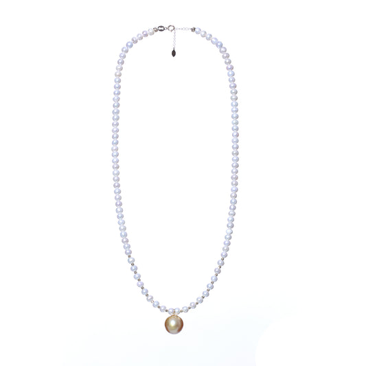 18K Fresh Water Pearl & South Sea Golden Sunset Necklace