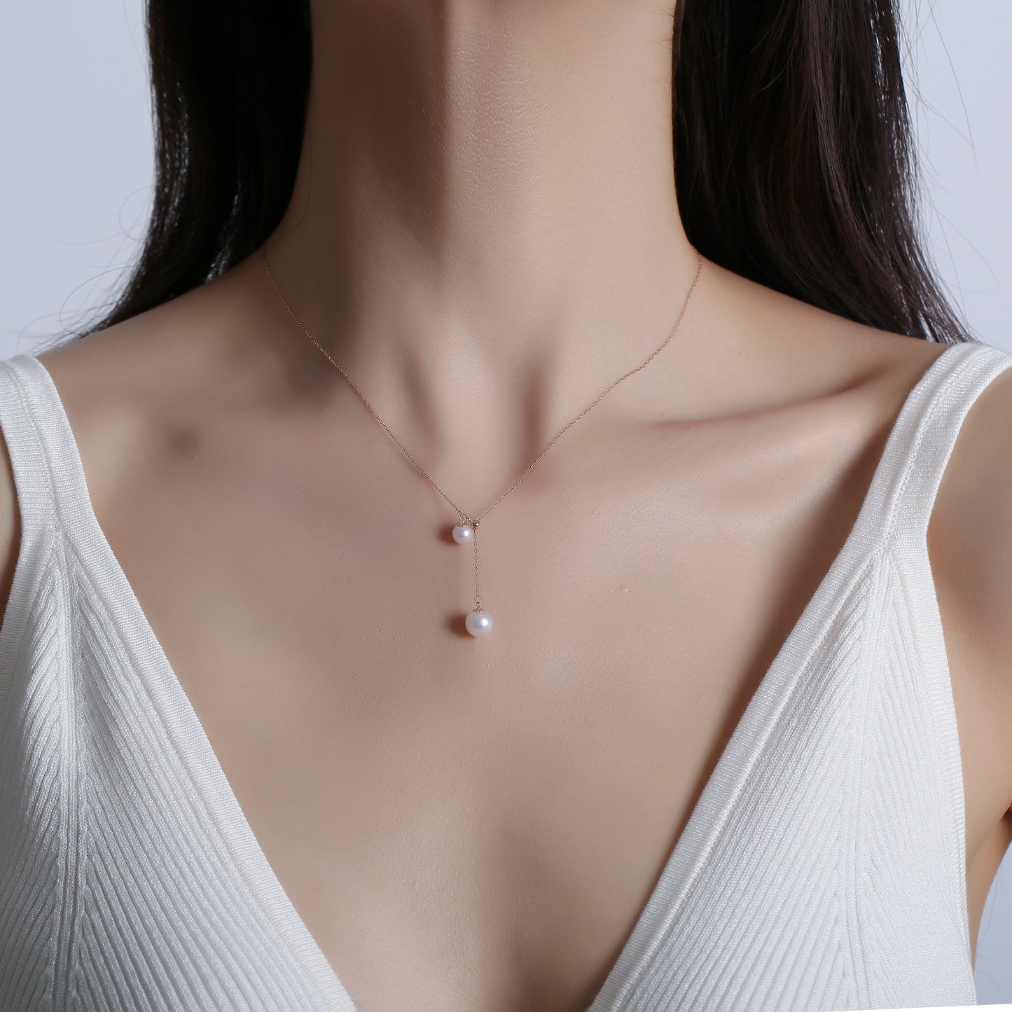 18K Gold Akoya Twin Pearl Y-Necklace β Adjustable Elegance