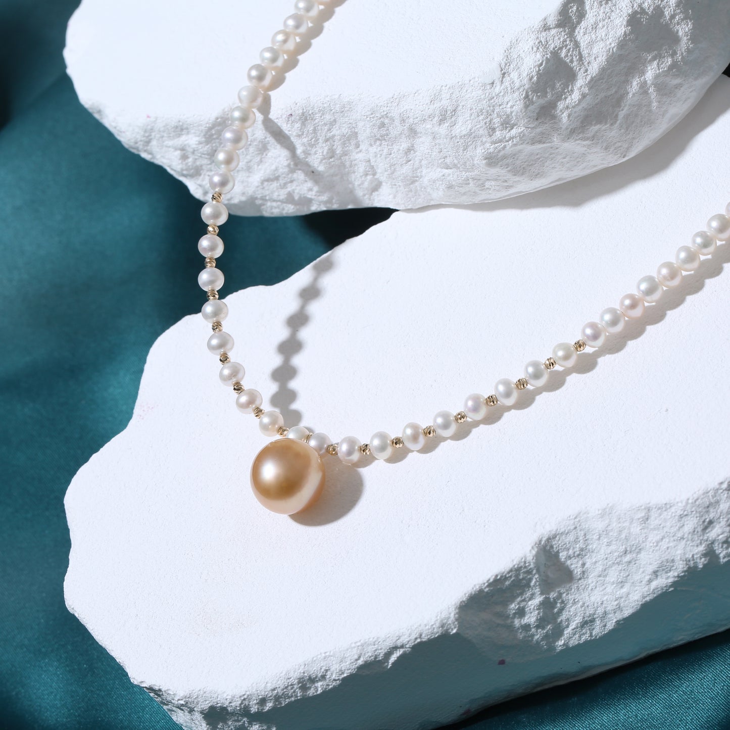 18K Fresh Water Pearl & South Sea Golden Sunset Necklace