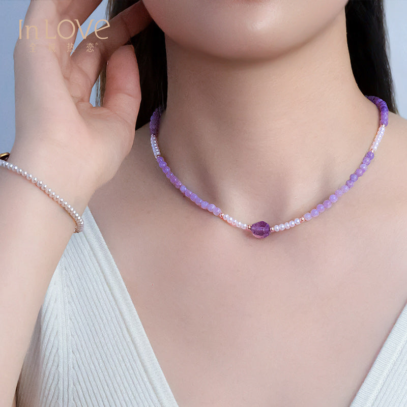 18K Necklace Secret freshwater pearl with semi gem stones