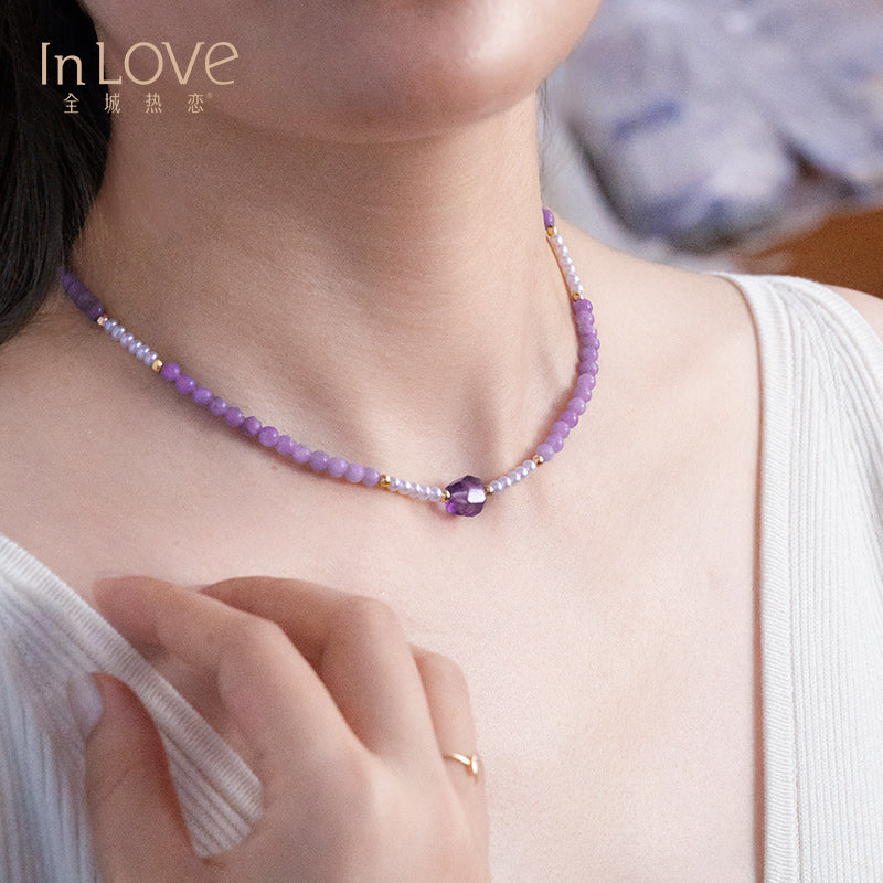 18K Necklace Secret freshwater pearl with semi gem stones