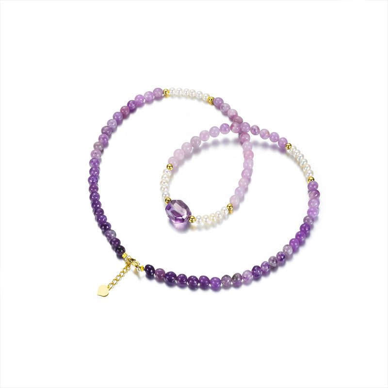 18K Necklace Secret freshwater pearl with semi gem stones